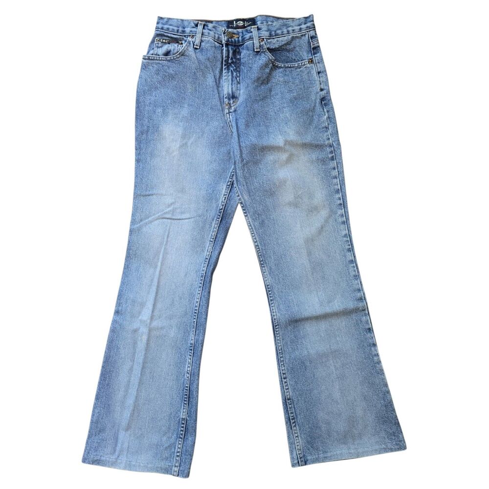 VTG Y2K LEI Jeans Womens 11 Flare Wide Leg High Rise Denim Blue USA Hemmed